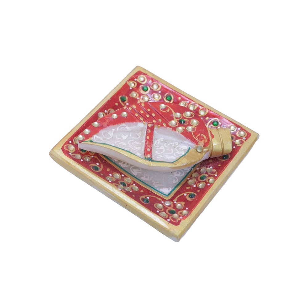 Marble Shank Kumkum Chopda Tray for Puja Worship